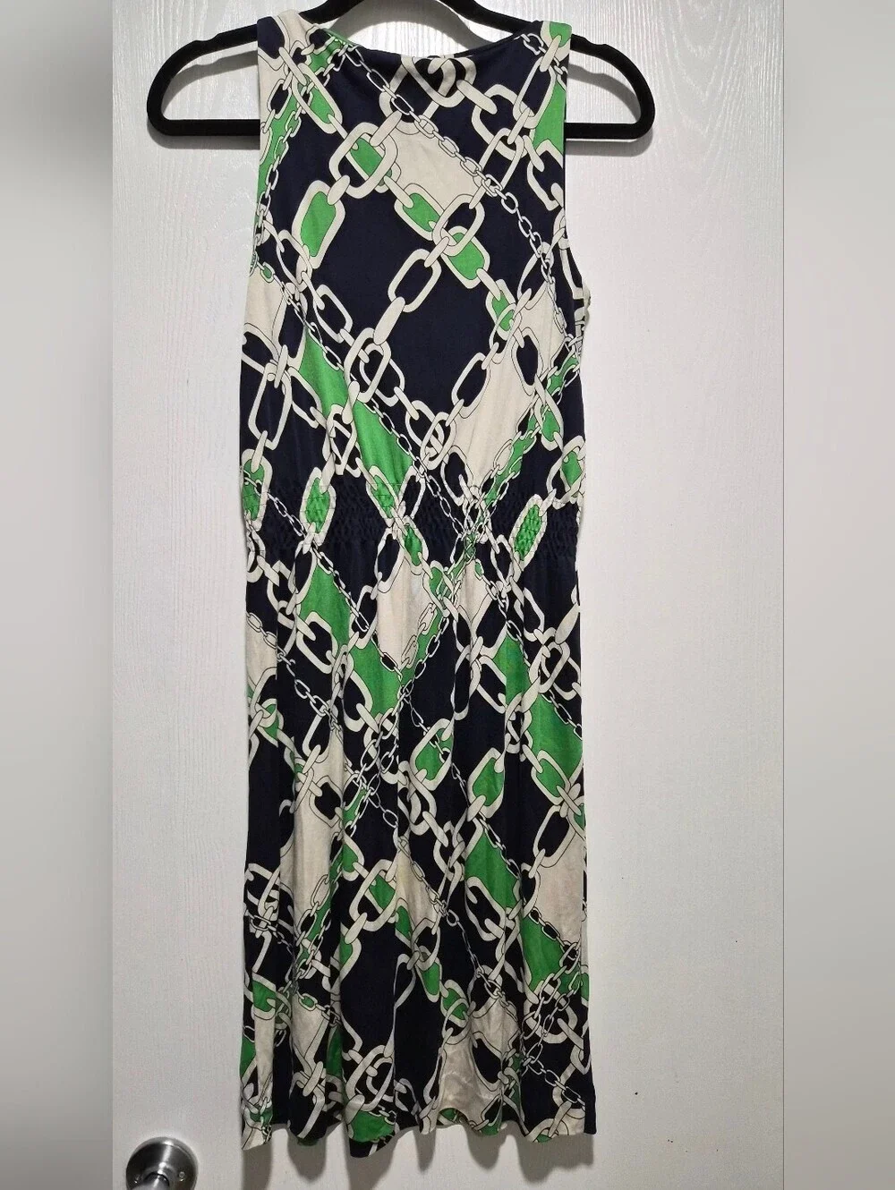 Tory Burch Chain Print 100% Silk Green Midi Dress Size Small